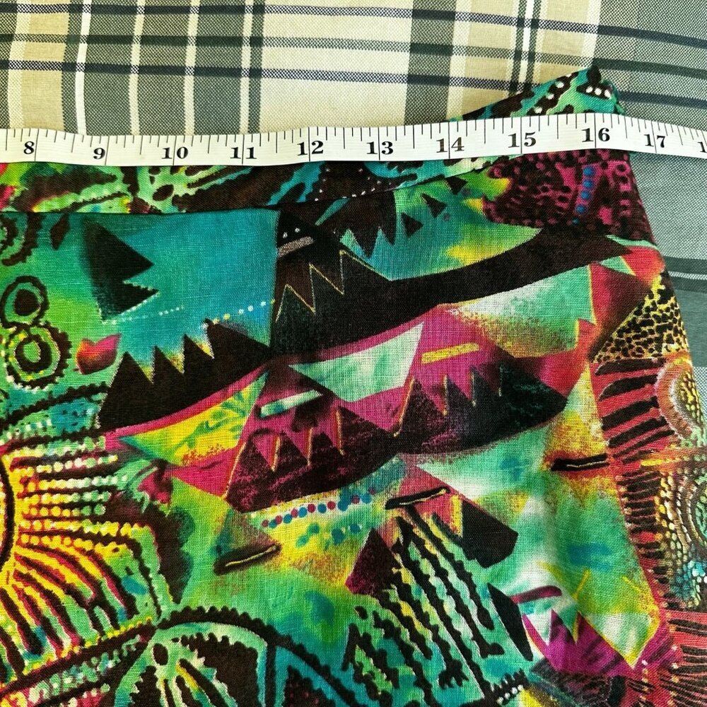 WD NY Skirt Sz 12 Colorful Astract Gold Pailettes Cotton Linen A Line Artsy Boho - Picture 8 of 9